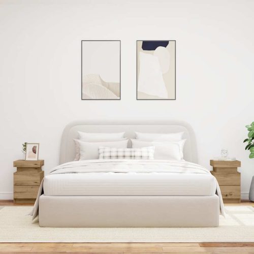 vidaXL 2 db kézműves tölgy szerelt fa LED-es éjjeliszekrény 35x39x55cm