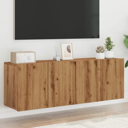 vidaXL 2 db kézműves tölgy falra szerelhető TV-szekrény 60x30x41 cm