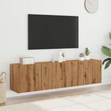   vidaXL 2 db kézműves tölgy falra szerelhető TV-szekrény 80x30x41 cm