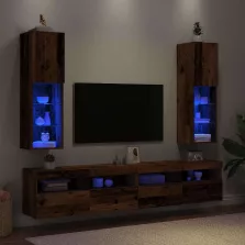   vidaXL 2 db antik fa színű TV-szekrény LED-lámpákkal 30,5x30x102 cm