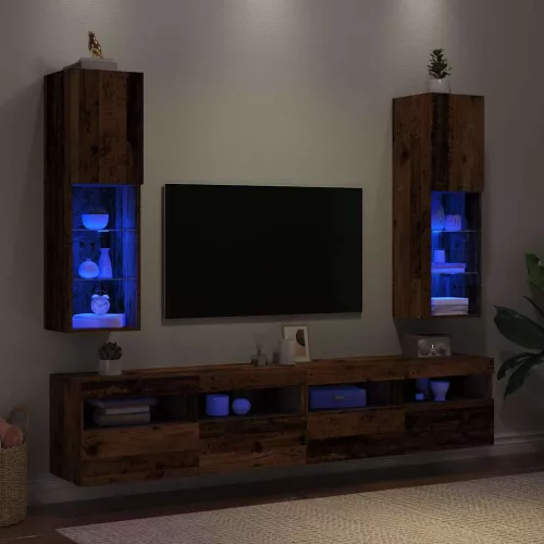 vidaXL 2 db antik fa színű TV-szekrény LED-lámpákkal 30,5x30x102 cm