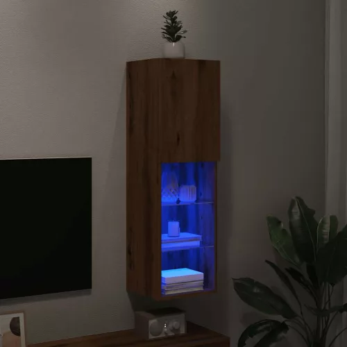 vidaXL kézműves tölgy színű TV-szekrény LED-lámpákkal 30,5x30x102 cm