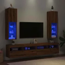   vidaXL 2 db kézműves tölgy TV-szekrény LED-lámpákkal 30,5x30x102 cm