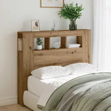   vidaXL kézműves tölgyszínű szerelt fa LED-es fejtámla 120x18,5x103,5cm