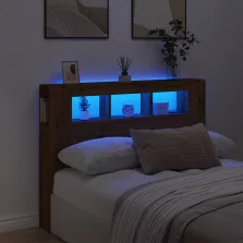   vidaXL kézműves tölgyszínű szerelt fa LED-es fejtámla 140x18,5x103,5cm