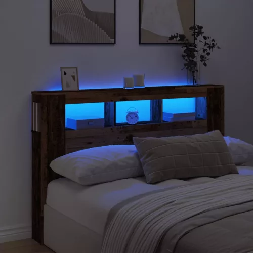vidaXL antik fa színű szerelt fa LED-es fejtámla 160x18,5x103,5 cm