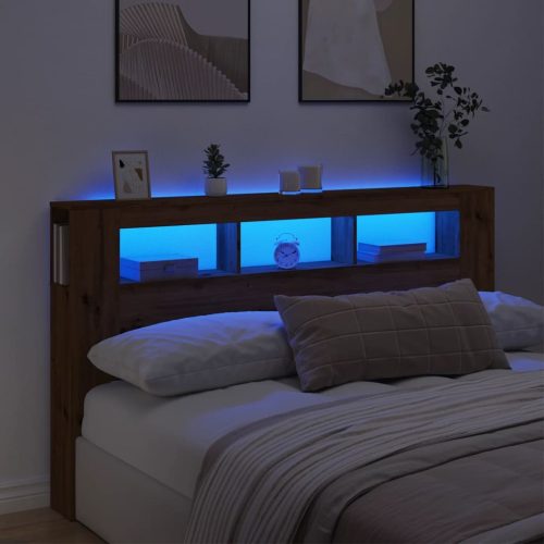 vidaXL kézműves tölgyszínű szerelt fa LED-es fejtámla 180x18,5x103,5cm