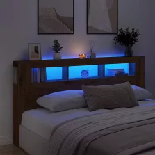   vidaXL kézműves tölgyszínű szerelt fa LED-es fejtámla 200x18,5x103,5cm