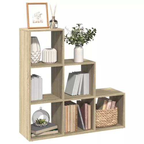 vidaXL 3 szintes sonoma tölgy fa térelválasztó könyvespolc 99x29x99 cm