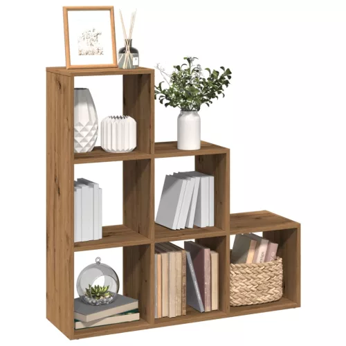 vidaXL 3 szintes kézműves tölgy fa elválasztó könyvespolc 99x29x99 cm