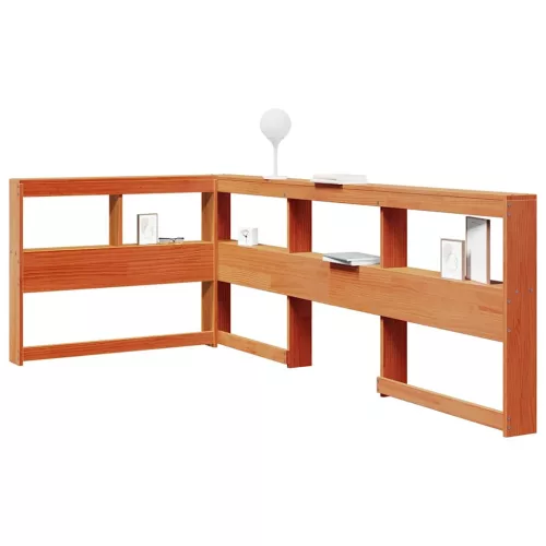 vidaXL Könyvespolc fejtámla L-alakú viaszbarna 80 cm tömör fa fenyőfa