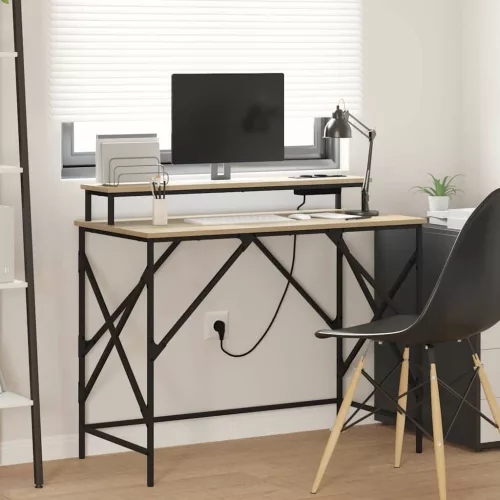 vidaXL Asztal polcokkal Sonoma tölgy 100 x 50 x 86,5 cm Faanyag