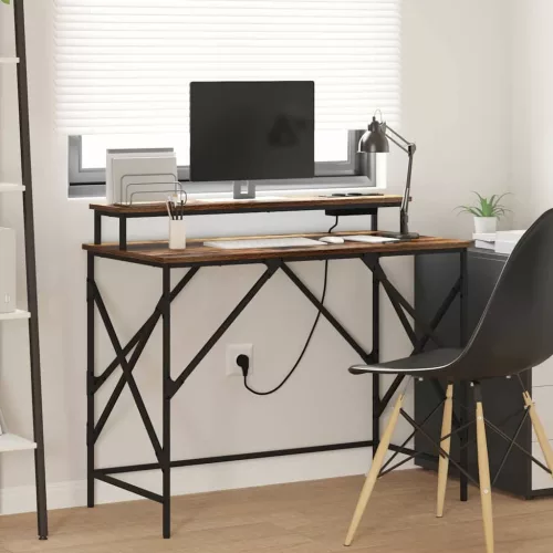 vidaXL Asztal polcokkal Füstölt tölgy 100 x 50 x 86,5 cm Faanyag