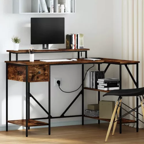 vidaXL Asztal fiókkal Füstölt tölgy 120 x 79 x 86,5 cm Faanyag