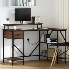   vidaXL Asztal LED -es lámpákkal Barna Tölgy 120 x 79 x 86,5 cm Faanyag