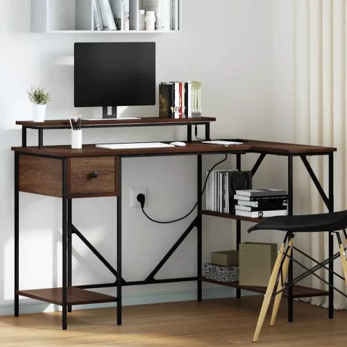 vidaXL Asztal LED -es lámpákkal Barna Tölgy 120 x 79 x 86,5 cm Faanyag