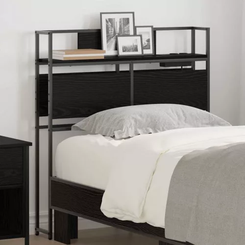 vidaXL Tároló fejtámla polcokkal fejtámlával Musta tammi 80 cm Faanyag