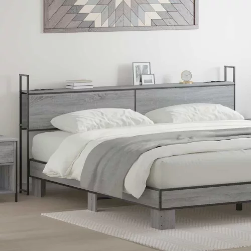 vidaXL Tárolós Fejtámla Töltő Állomással Szürke sonoma 180 cm Faanyag