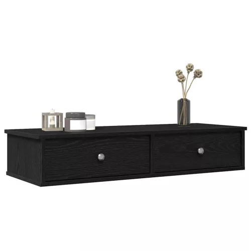 vidaXL fekete szerelt fa falipolc fiókokkal 100 x 37,5 x 19 cm