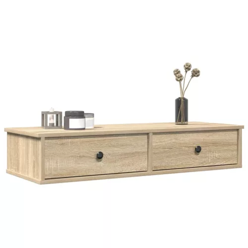 vidaXL sonoma tölgy szerelt fa falipolc fiókokkal 100 x 37,5 x 19 cm