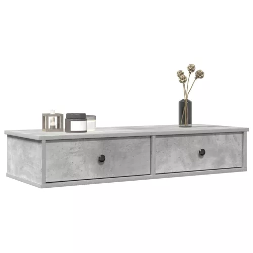 vidaXL betonszürke szerelt fa falipolc fiókokkal 100 x 37,5 x 19 cm