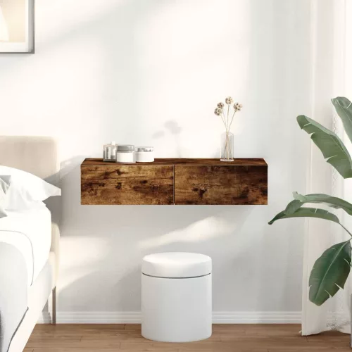 vidaXL Falipolc fiókokkal füstölt tölgy 80x33x17 cm műszaki fa