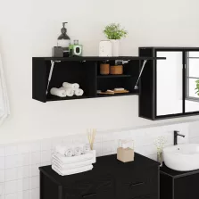   vidaXL fekete szerelt fa fali fürdőszobaszekrény 80x25x30 cm