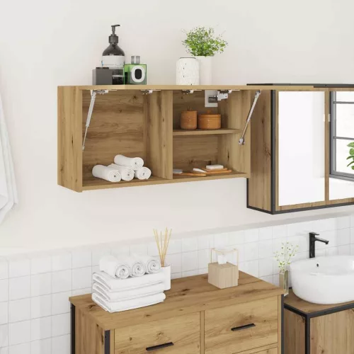 vidaXL kézműves tölgy szerelt fa fali fürdőszobaszekrény 80x25x40 cm