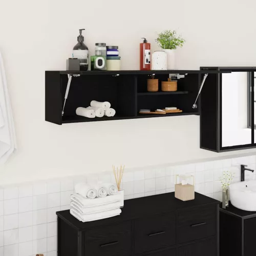 vidaXL fekete szerelt fa fali fürdőszobaszekrény 100x25x30 cm