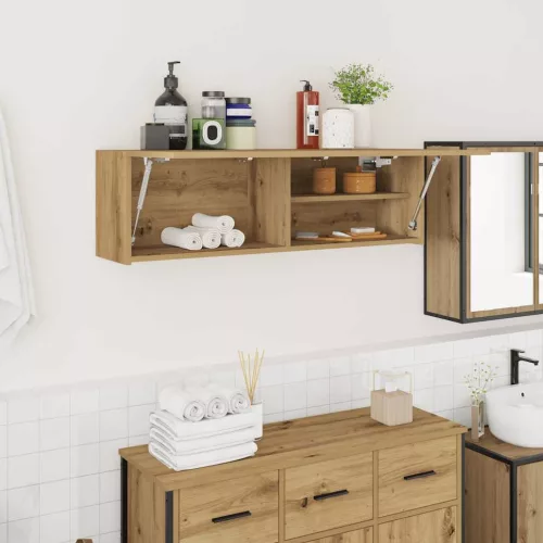 vidaXL kézműves tölgy szerelt fa fali fürdőszobaszekrény 100x25x30 cm