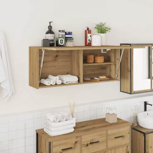 vidaXL kézműves tölgy szerelt fa fali fürdőszobaszekrény 100x25x40 cm
