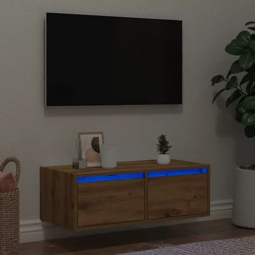 vidaXL kézműves tölgy színű TV-szekrény LED-lámpákkal 75x35,5x25 cm