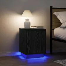   vidaXL 2 db fekete éjjeliszekrények LED világítással 38x34x50 cm