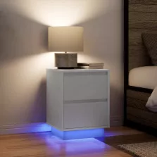   vidaXL 2 db fehér éjjeliszekrények LED világítással 38x34x50 cm