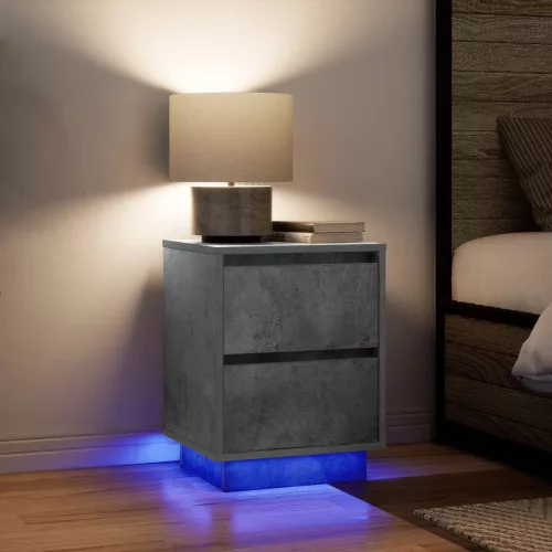 vidaXL 2 db betonszürke éjjeliszekrény LED-fényekkel 38x34x50 cm