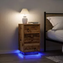 vidaXL éjjeliszekrény LED fényekkel Régi fa 38x34x65 cm