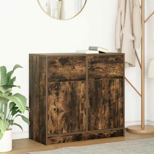 vidaXL füstölt tölgy szerelt fa tálalószekrény fiókos 80x34x76 cm