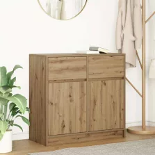   vidaXL kézműves tölgy szerelt fa tálalószekrény fiókos 80x34x76 cm