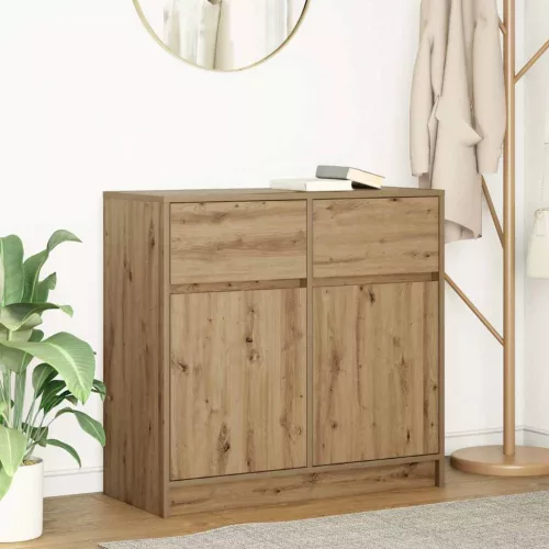 vidaXL kézműves tölgy szerelt fa tálalószekrény fiókos 80x34x76 cm