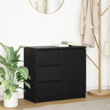   vidaXL fekete tölgy szerelt fa tálalószekrény fiókos 71x35x65 cm