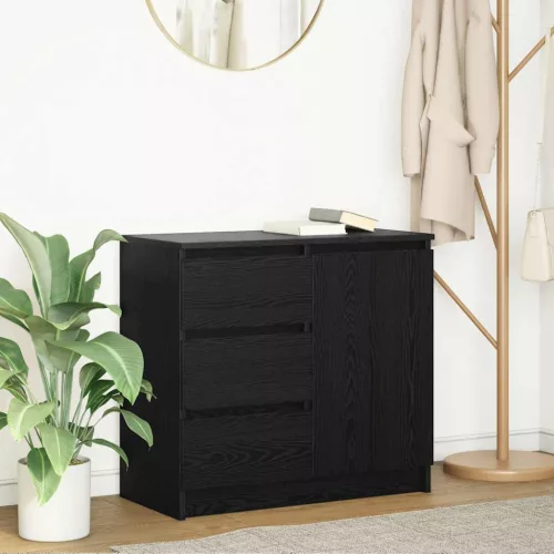 vidaXL fekete tölgy szerelt fa tálalószekrény fiókos 71x35x65 cm