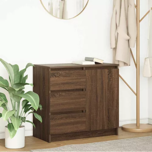 vidaXL barna tölgy szerelt fa tálalószekrény fiókos 71x35x65 cm