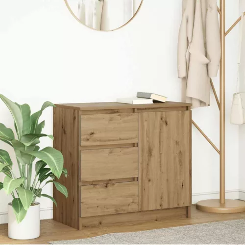 vidaXL kézműves tölgy szerelt fa tálalószekrény fiókos 71x35x65 cm