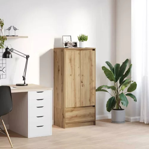 vidaXL kézműves tölgy szerelt fa szekrény fiókkal 55,5x34x119,5 cm