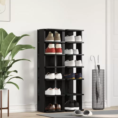 vidaXL 2 db fekete tölgy szerelt fa cipőszekrény 25x27x102 cm