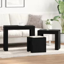   vidaXL Egymásba helyezhető asztalok 3 pcs Fekete tölgy Faanyag