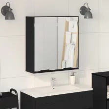   vidaXL Fürdőszoba Tükörszekrény - Fekete Tölgy, 64x20x66.5 cm, Mérnöki Fából Készülve