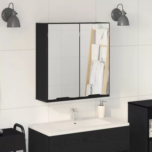 vidaXL Fürdőszoba Tükörszekrény - Fekete Tölgy, 64x20x66.5 cm, Mérnöki Fából Készülve