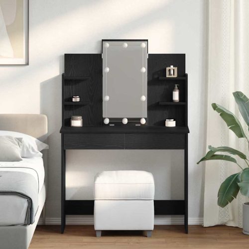 vidaXL Öltözködőasztal fiókkal Musta tammi 96 x 40 x 142 cm Faanyag