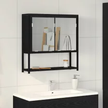   vidaXL Fürdőszoba Tükör Szekrény Fekete Tölgy 60x16x60 cm Műanyag fóliás MDF